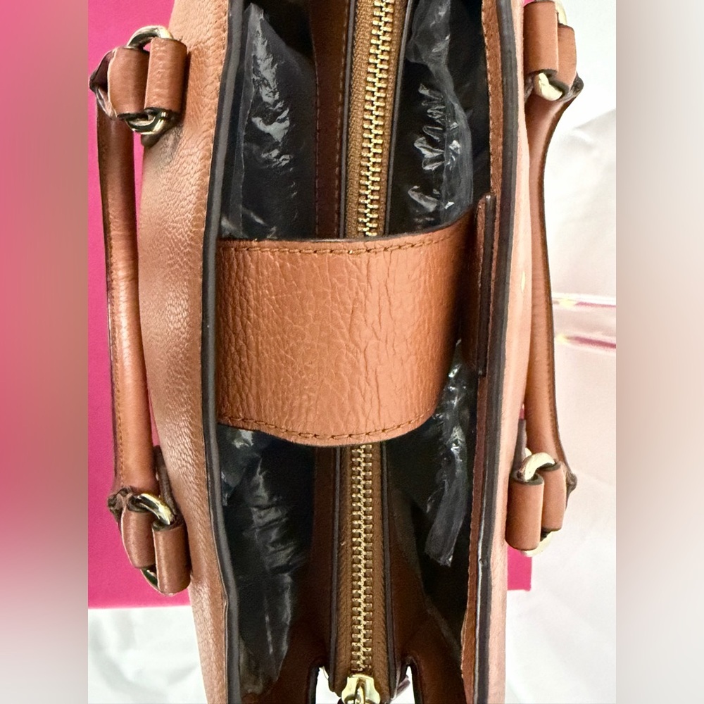 Kate Spade Evangelie Larchmont Warm Cognac Pebbled Leather Tan Crossbody/Satchel - Picture 5 of 11